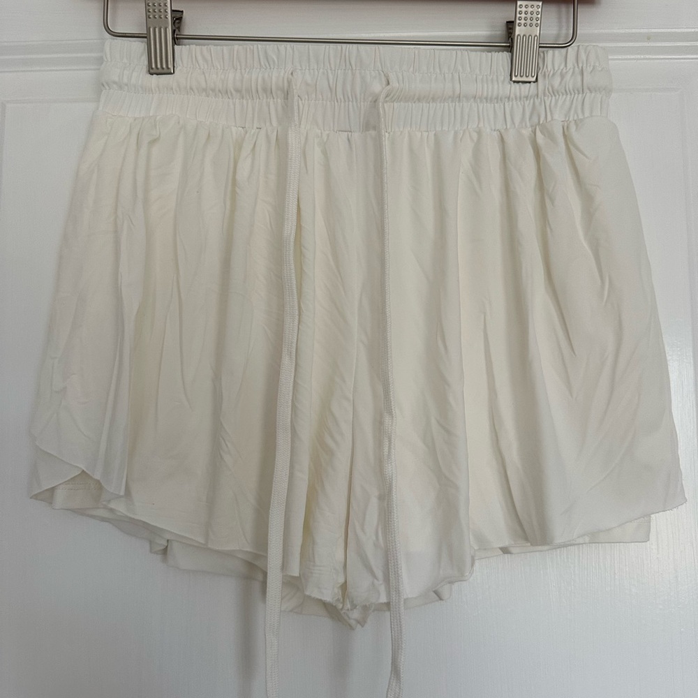 Lightweight White Elastic Waist Shorts